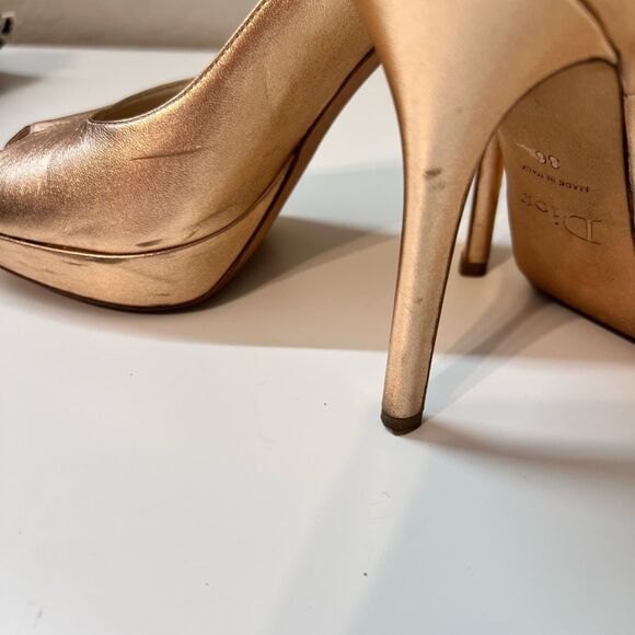 DIOR Vintage Bronze Pink leather peep toe platform pumps High Heels size 6 - Picture 13 of 14